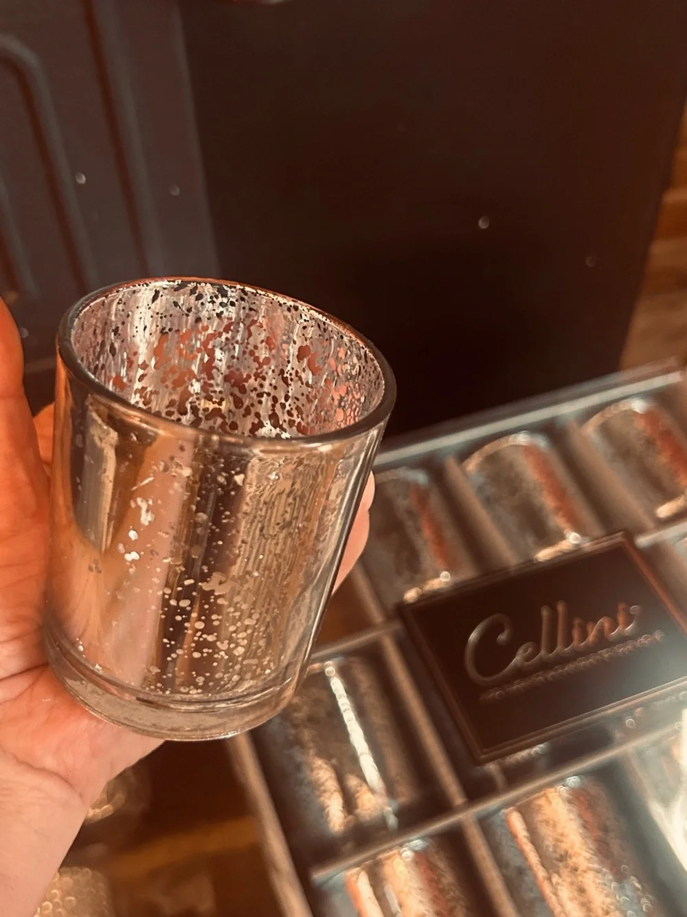 Silver glass votives 108 total used for reception tables for December wedding